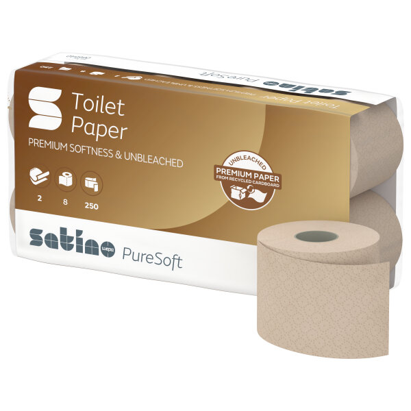 Satino PureSoft Toilettenpapier VE= 8x8 Rollen á 250 Blatt, 2-lagig - Soft beige