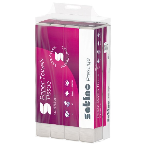 Satino Prestige Papierhandtücher W Falz 20,6x32, 2-lagig, 3000 Blatt - Hochweiß