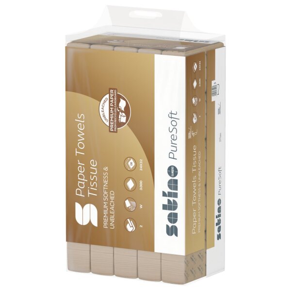 Satino PureSoft Papierhandtücher Format W-Falz 24x32 cm, 2-lagig, 3000 Blatt - Soft beige