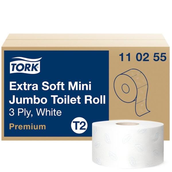 Tork extra weiches Mini Jumbo Toilettenpapier Premium VE= 12 Rollen á 600 Blatt, 3-lagig  - Weiß
