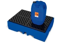 Auffangwanne classic-line aus Polyethylen (PE) für 2 Fässer, mit PE-Gitterrost, 270 Liter, 900 x 1300 x 375 mm