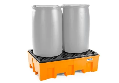 Auffangwanne base-line aus Polyethylen (PE) für 2 Fässer, mit PE-Gitterrost,220 Liter, 1245 x 865 x 375 mm