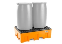 Auffangwanne base-line aus Polyethylen (PE) für 2 Fässer, mit PE-Gitterrost,220 Liter, 1245 x 865 x 375 mm