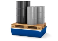 Auffangwanne classic-line aus Stahl für 2 Fässer, lackiert, mit Gitterrost, 205 Liter, 1236 x 815 x 255 mm