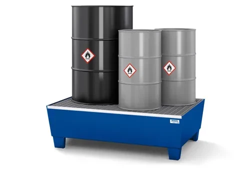 Auffangwanne classic-line aus Stahl für 2 Fässer, lackiert, mit Gitterrost, 205 Liter, 1236  x 815 x 355 mm