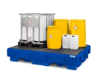 Auffangwanne classic-line aus Polyethylen (PE) für 2 IBC, mit Abfüllbereich und PE-Gitterrost, 2460 x 1800 x 485 mm