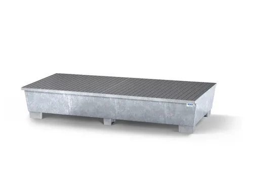 Auffangwanne classic-line aus Stahl für 2 IBC, verzinkt, 2 Gitterrosten, 2200 x 1300 x 590 mm