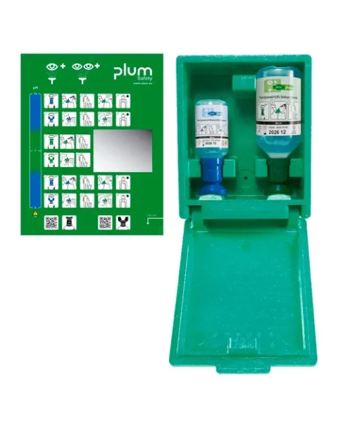 Augen-Notfallstation, mit Deckel, je 1 x 500 ml Kochsalzlösung und 200 ml pH-neutral