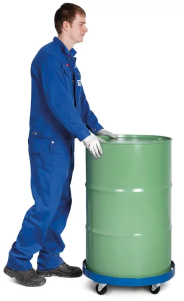 Fassroller aus Stahl, RAL 5010 (blau) lackiert, für 200-Liter-Fässer, mit 4 Lenkrollen